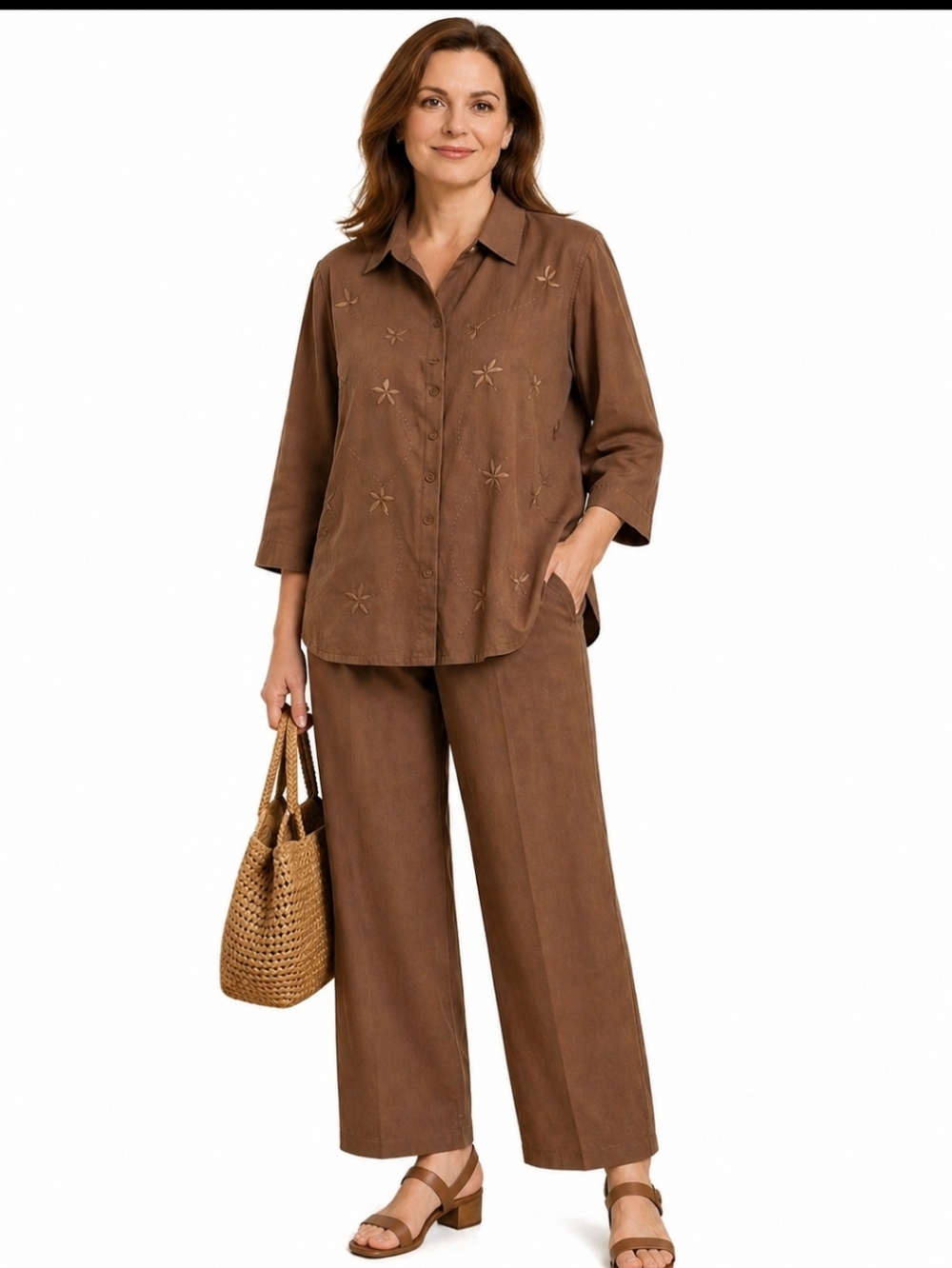 Chelsea Studio Brown Embroidered Vintage 90s 2pc Coord Set Retro Plus Sz 20W